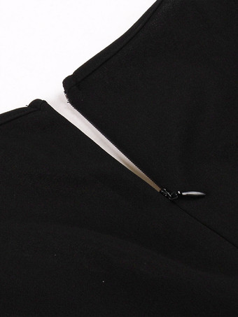 Abito retrò con colletto decorato e fiocchi stile Audrey Hepburn anni '50 abito nero medio a pois con maniche lunghe trasparenti