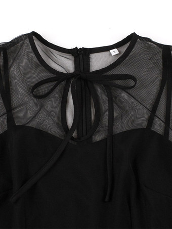 レトロドレス バーガンディ シアー 1950 年代 オードリー ヘプバーン スタイル リボン ノースリーブ ジュエルネック ミディアム ロカビリー ドレス