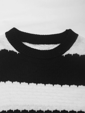 レディース プルオーバー ブラック ツートン ジュエルネック 長袖 レイヤード アクリル セーター