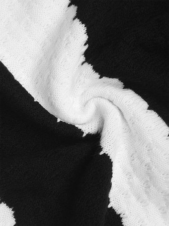 レディース プルオーバー ブラック ツートン ジュエルネック 長袖 レイヤード アクリル セーター