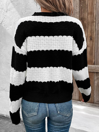 レディース プルオーバー ブラック ツートン ジュエルネック 長袖 レイヤード アクリル セーター