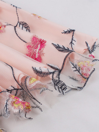 ヴィンテージドレス ジュエルネック 刺繍 1950年代 オードリー ヘップバーン スタイル 長袖 ミディアム ピンク スイングドレス