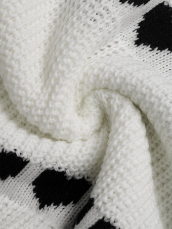 レディース プルオーバー ホワイト ツートン ジュエルネック 長袖 アクリル セーター