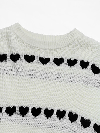 レディース プルオーバー ホワイト ツートン ジュエルネック 長袖 アクリル セーター