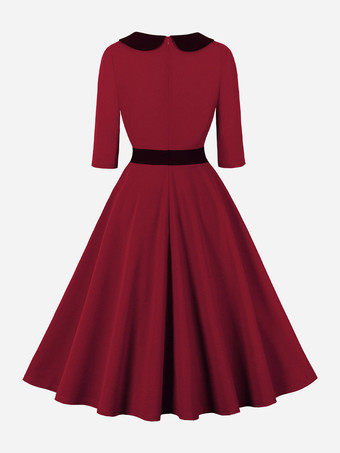 レトロドレス ターンダウンカラー 1950年代 オードリー ヘップバーン スタイル ボタン ハーフスリーブ ツートン ミディアム ホワイト ロカビリードレス