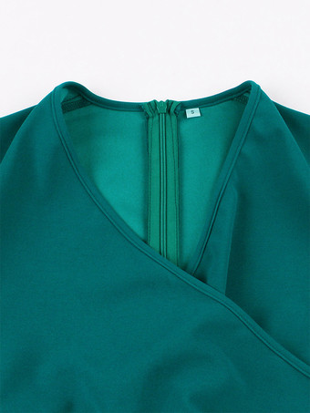 Vestido retro verde estilo Audrey Hepburn de los años 50 con lazos irregulares mangas cortas y escote en V vestido rockabilly mediano