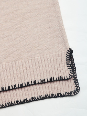 レディース プルオーバー セーター キャメル ツートン ジュエルネック 長袖 アクリル セーター