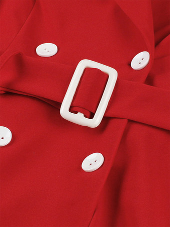 レトロドレス ターンダウンカラー サッシュ 1950 年代 オードリー ヘプバーン スタイル 半袖 ツートン ミディアム レッド ロカビリー ドレス