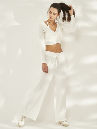 ホワイト スポーツセット 大人用 レディース Vネック レースアップ 長袖 ウエスト上げ アクワインレッド ティブウェア