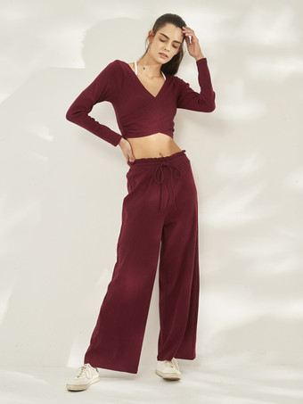 ワインレッド スポーツセット 大人用 レディース Vネック レースアップ 長袖 ウエスト上げ アクワインレッド ティブウェア