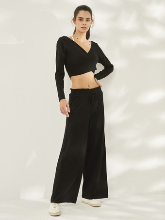 ブラック スポーツセット 大人用 レディース Vネック レースアップ 長袖 ウエスト上げ アクワインレッド ティブウェア