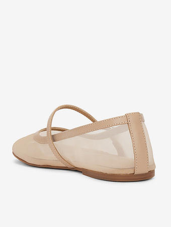 ヌードメッシュバレエフラット ラウンドトゥ スリッポン メリージェーンバレリーナフラット