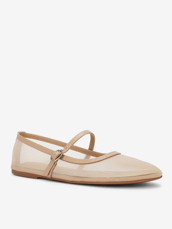 ヌードメッシュバレエフラット ラウンドトゥ スリッポン メリージェーンバレリーナフラット