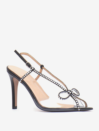 High Heel Party Shoes Rhinestones Bow Slingback Stiletto Heel Sandals