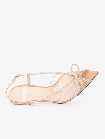 High Heel Party Shoes Rhinestones Bow Slingback Stiletto Heel Sandals