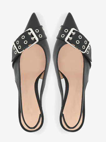 Décolleté con tacco a gattino dettaglio fibbia punta affilata cinturino posteriore