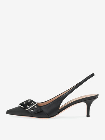 Nero in PUDécolleté con tacco a gattino dettaglio fibbia punta affilata cinturino posteriore