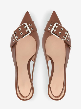 Décolleté con tacco a gattino dettaglio fibbia punta affilata cinturino posteriore