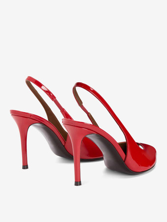 レッド ピープトゥ ハイヒール レディース スリングバック スティレットヒール パンプス