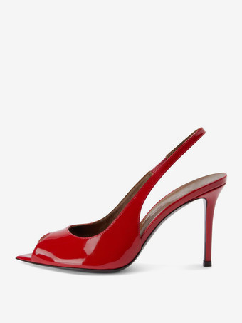 レッド レッド ピープトゥ ハイヒール レディース スリングバック スティレットヒール パンプス