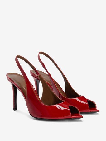 レッド ピープトゥ ハイヒール レディース スリングバック スティレットヒール パンプス
