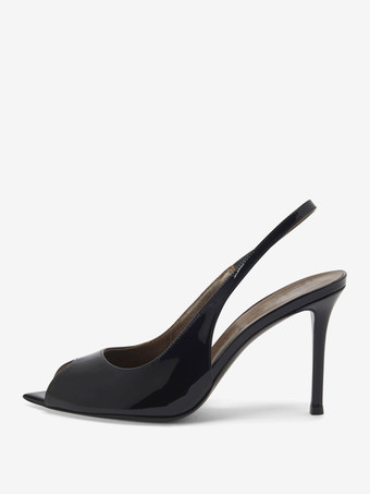 ブラック レッド ピープトゥ ハイヒール レディース スリングバック スティレットヒール パンプス