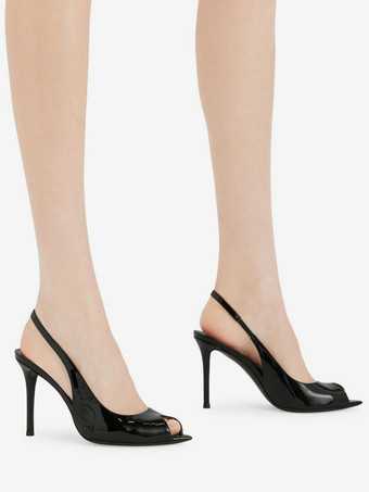 レッド ピープトゥ ハイヒール レディース スリングバック スティレットヒール パンプス