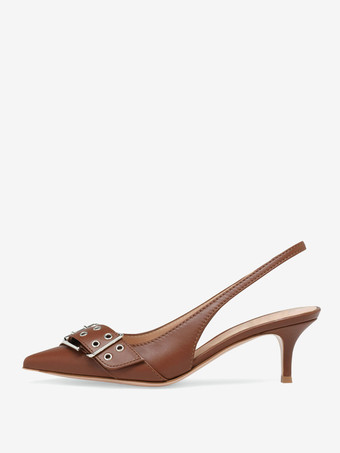 Marrone Décolleté con tacco a gattino dettaglio fibbia punta affilata cinturino posteriore