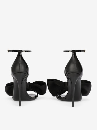 ブラック リボン パーティーシューズ レディース ラウンドトゥ アンクルストラップ サンダル