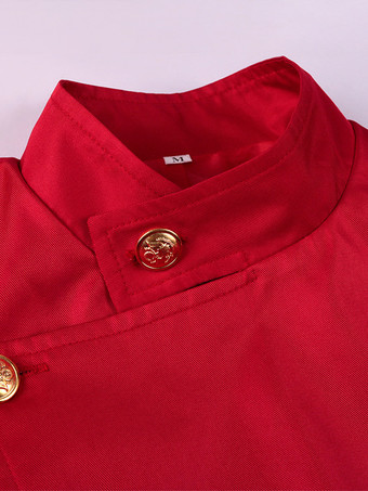 赤いヴィンテージのエレガントなボタンの長袖ポリエステルオーバーコート男性用レトロコスチューム バーガンディ