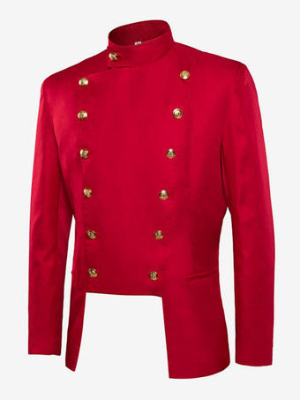 赤いヴィンテージのエレガントなボタンの長袖ポリエステルオーバーコート男性用レトロコスチューム バーガンディ