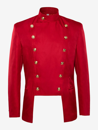 赤いヴィンテージのエレガントなボタンの長袖ポリエステルオーバーコート男性用レトロコスチューム バーガンディ