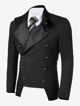 男性用ホワイト ヴィンテージ エレガント ポリエステル ボタン 長袖 レトロ コスチューム