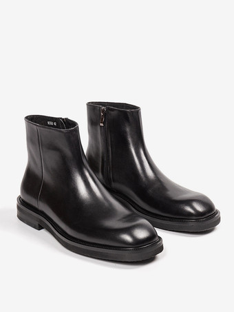 メンズブーツ チェルシーブーツ ブラック 牛革 ラウンドトゥ アンクル ショートブーツ