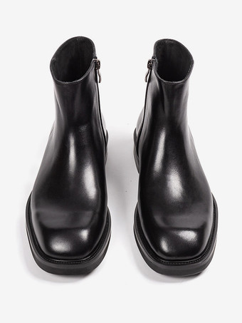 メンズブーツ チェルシーブーツ ブラック 牛革 ラウンドトゥ アンクル ショートブーツ