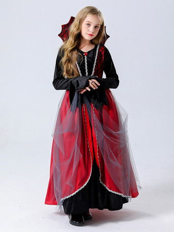 ハロウィン 子供用吸血鬼コスチューム 赤いハロウィン ベロアセット 子供用恐ろしいドレス