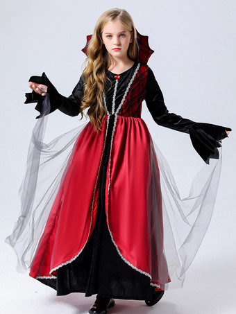 レッド ハロウィン 子供用吸血鬼コスチューム 赤いハロウィン ベロアセット 子供用恐ろしいドレス