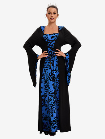 ブルー ホワイト レトロ コスチューム レディース マリー アントワネット コスチューム ジャカード レースアップ ポリエステル アクセサリー ドレス レトロ 18 世紀 コスチューム バーガンディ