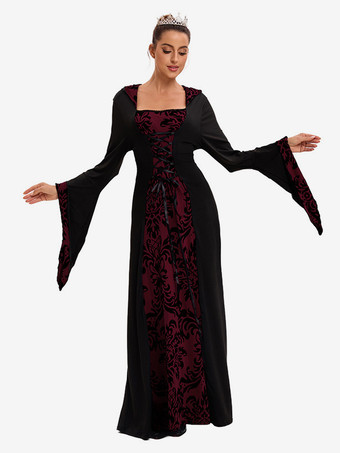 レッド ホワイト レトロ コスチューム レディース マリー アントワネット コスチューム ジャカード レースアップ ポリエステル アクセサリー ドレス レトロ 18 世紀 コスチューム バーガンディ