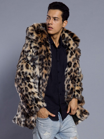 フード付きメンズフェイクファーコートダークブラウン長袖ジャケット、ターンダウンカラー付き