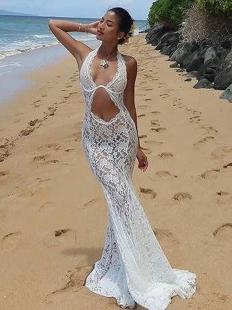 レース バックレス レース セクシー Vネック ノースリーブ レース ドレス