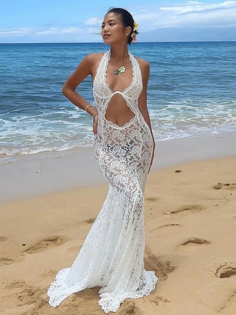 レース バックレス レース セクシー Vネック ノースリーブ レース ドレス