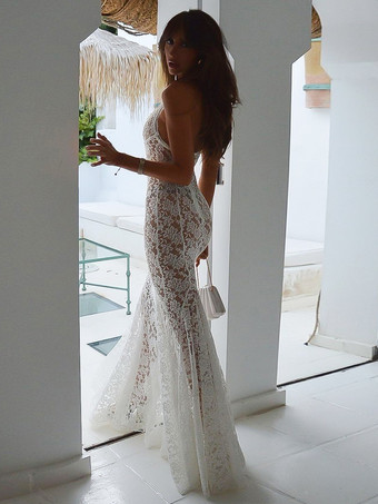 レース バックレス レース セクシー Vネック ノースリーブ レース ドレス