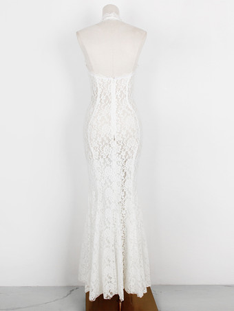 レース バックレス レース セクシー Vネック ノースリーブ レース ドレス