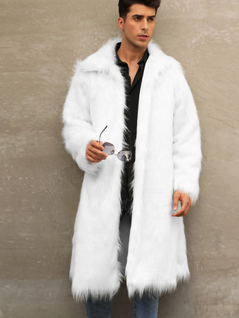 カラーホワイトマキシ メンズ フェイクファーコート 長袖 ライトグレー ジャケット ターンダウンカラー付き