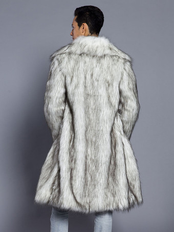 マキシ メンズ フェイクファーコート 長袖 ライトグレー ジャケット ターンダウンカラー付き