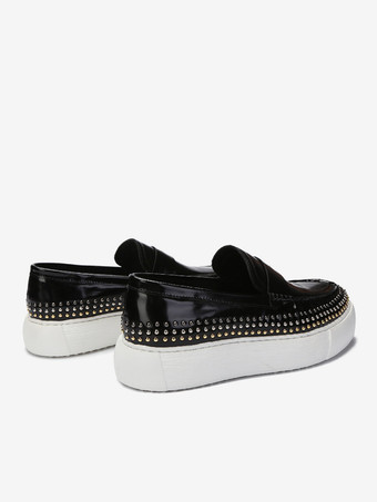 メンズ リベット ラウンドトゥ 牛革 ローファー スリッポン プロムシューズ