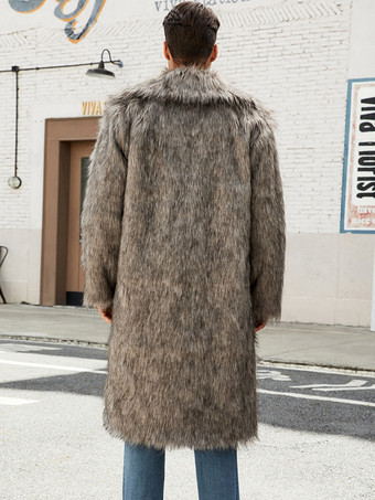 グレー ロング メンズ フェイクファー コート 長袖 ジャケット ターンダウンカラー付き