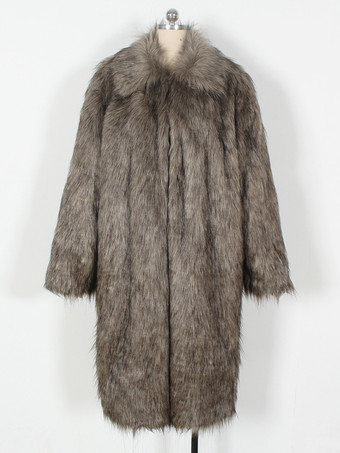 グレー ロング メンズ フェイクファー コート 長袖 ジャケット ターンダウンカラー付き