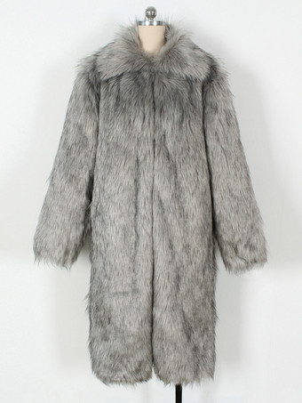 グレー ロング メンズ フェイクファー コート 長袖 ジャケット ターンダウンカラー付き